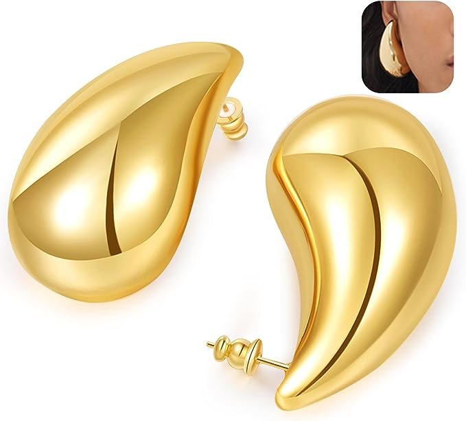 Boucles d&rsquo;oreilles créoles épaisses Hypoallergénique Argent Sterling Boucles d&rsquo;oreilles créoles pour Femme Poids léger Goutte d&rsquo;eau Larme Des Boucles d&rsquo;oreilles créoles épaisses pour Femme